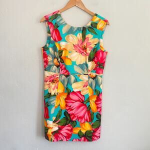 Milly Floral Slim Shift Mini Dress Sz 12 Cerulean Multicolor Tropical New Flaw